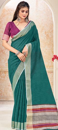 Casual, Traditional Green color Saree in Linen fabric with Bengali Printed work : 1769097