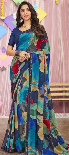 Casual, Party Wear Multicolor color Saree in Georgette fabric with Classic Lace, Printed work : 1769209