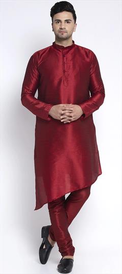 Red and Maroon color Kurta Pyjamas in Art Dupion Silk fabric with Thread work : 1769768