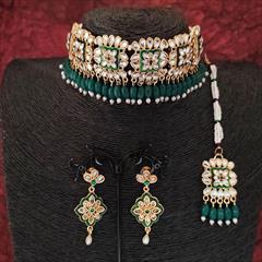 Green color Necklace in Brass, Copper, Metal Alloy studded with CZ Diamond & Gold Rodium Polish : 1769830