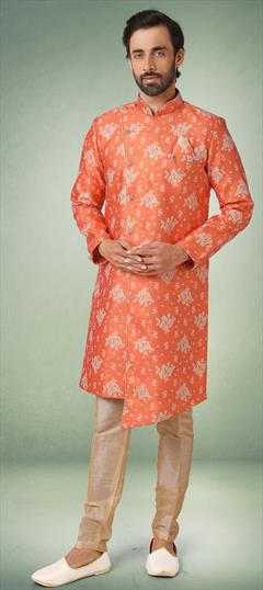 Orange color IndoWestern Dress in Jacquard fabric with Weaving work : 1769892