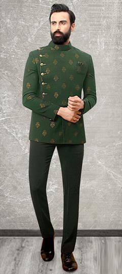 Festive Green color Jodhpuri Suit in Brocade fabric with Weaving work : 1770037
