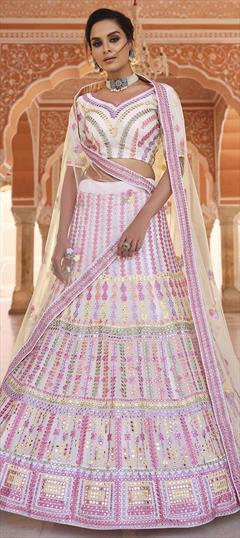 Bridal, Wedding White and Off White color Lehenga in Organza Silk fabric with A Line Embroidered, Gota Patti, Thread work : 1770220