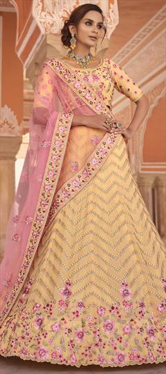 Bridal, Wedding Beige and Brown color Lehenga in Georgette fabric with A Line Embroidered, Thread, Zari, Zircon work : 1770224