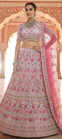 Bridal, Wedding Purple and Violet color Lehenga in Crepe Silk fabric with A Line Embroidered, Thread, Zari, Zircon work : 1770241