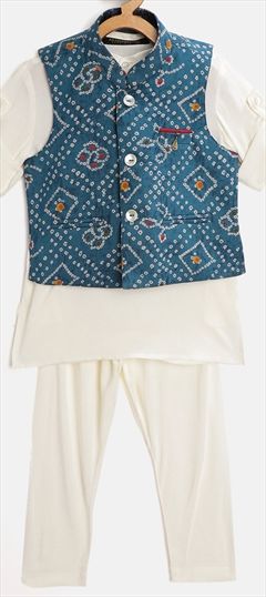 Casual Blue, White and Off White color Boys Kurta Pyjama in Rayon fabric with Bandhej, Broches, Printed work : 1770695