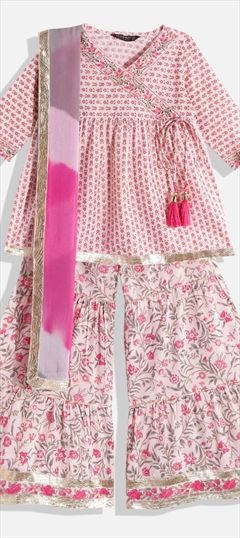 Pink and Majenta color Kids Salwar in Cotton fabric with Floral, Gota Patti, Printed work : 1770697