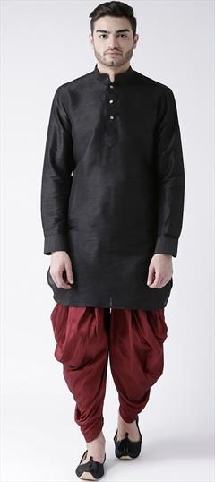 Black and Grey color Dhoti Kurta in Art Dupion Silk fabric with Thread work : 1770923