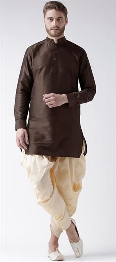 Beige and Brown color Dhoti Kurta in Art Dupion Silk fabric with Thread work : 1770930