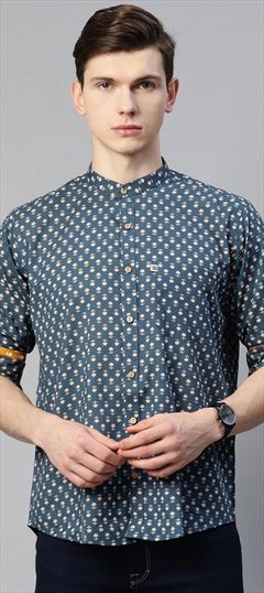 Casual Blue color Shirt in Cotton fabric with Curved Printed work : 1771402