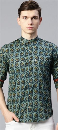 Blue color Shirt in Cotton fabric with Curved Printed work : 1771416