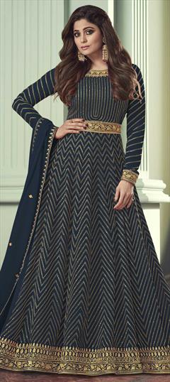 Bollywood Blue color Salwar Kameez in Georgette fabric with Anarkali Embroidered, Sequence, Thread work : 1771713