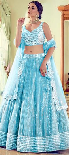 Festive, Party Wear Blue color Lehenga in Net fabric with A Line Sequence work : 1772221