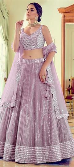 Festive, Party Wear Purple and Violet color Lehenga in Net fabric with A Line Sequence work : 1772223