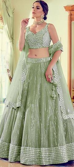Festive, Party Wear Green color Lehenga in Net fabric with A Line Sequence work : 1772234