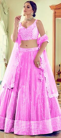 Festive, Party Wear Pink and Majenta color Lehenga in Net fabric with A Line Sequence work : 1772238