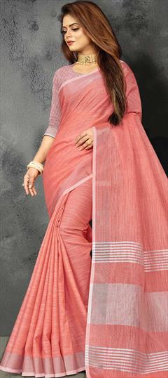 Traditional Pink and Majenta color Saree in Linen fabric with Bengali Weaving work : 1772298