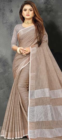 Traditional Beige and Brown color Saree in Linen fabric with Bengali Weaving work : 1772303