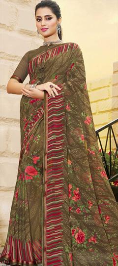 Casual, Party Wear Beige and Brown color Saree in Georgette fabric with Classic Floral, Printed work : 1772459