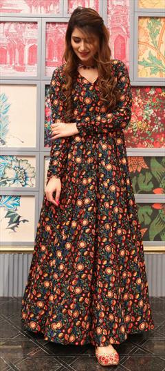 Festive, Party Wear Multicolor color Gown in Cotton fabric with Digital Print work : 1772775
