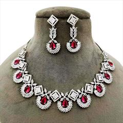 Pink and Majenta color Necklace in Metal Alloy studded with CZ Diamond & Silver Rodium Polish : 1773362