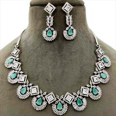 Blue color Necklace in Metal Alloy studded with CZ Diamond & Silver Rodium Polish : 1773363
