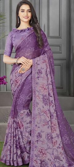 Casual, Party Wear Purple and Violet color Saree in Georgette fabric with Classic Floral, Printed work : 1773397