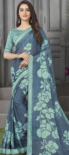 Casual, Party Wear Blue color Saree in Georgette fabric with Classic Floral, Printed work : 1773398