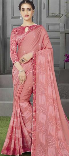 Casual, Party Wear Pink and Majenta color Saree in Georgette fabric with Classic Floral, Printed work : 1773399