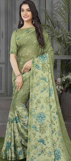 Casual, Party Wear Green color Saree in Georgette fabric with Classic Floral, Printed work : 1773403