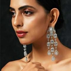 White and Off White color Earrings in Metal Alloy studded with CZ Diamond & Gold Rodium Polish : 1773444