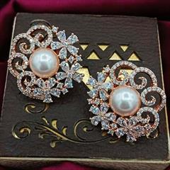 White and Off White color Earrings in Metal Alloy studded with CZ Diamond & Gold Rodium Polish : 1773446