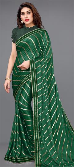 Casual, Festive, Party Wear Green color Saree in Lycra fabric with Classic Foil Print, Gota Patti, Printed work : 1773597