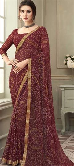 Casual, Festive, Party Wear Red and Maroon color Saree in Chiffon fabric with Classic Bandhej, Printed work : 1773740