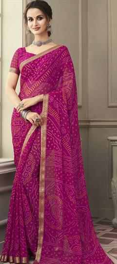 Casual, Festive, Party Wear Pink and Majenta color Saree in Chiffon fabric with Classic Bandhej, Printed work : 1773744