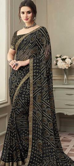 Casual, Festive, Party Wear Black and Grey color Saree in Chiffon fabric with Classic Bandhej, Printed work : 1773751
