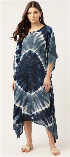 Blue color Kaftan in Rayon fabric with Printed, Tye n Dye work : 1773786