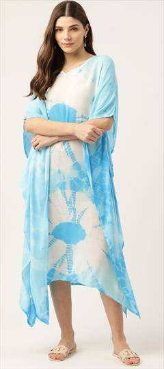 Blue color Kaftan in Rayon fabric with Printed, Tye n Dye work : 1773787