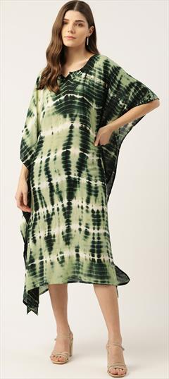 Green color Kaftan in Rayon fabric with Printed, Tye n Dye work : 1773789