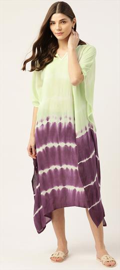 Green, Purple and Violet color Kaftan in Rayon fabric with Printed, Tye n Dye work : 1773792