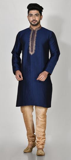 Blue color Kurta Pyjamas in Art Silk fabric with Embroidered, Thread work : 1773975