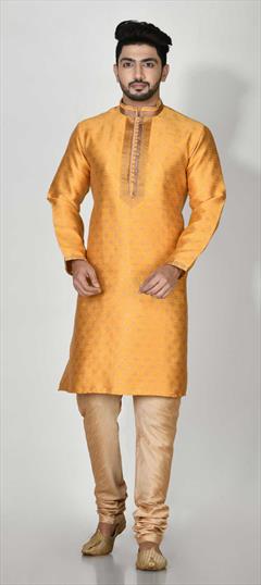 Yellow color Kurta Pyjamas in Banarasi Silk fabric with Embroidered work : 1773979