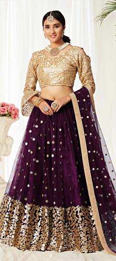 Engagement, Festive, Reception Purple and Violet color Lehenga in Net fabric with A Line Sequence work : 1774086