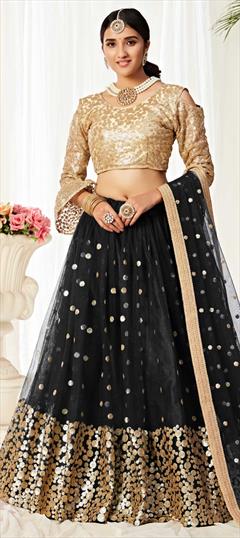 Engagement, Festive, Reception Black and Grey color Lehenga in Net fabric with A Line Sequence work : 1774088