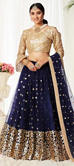 Engagement, Festive, Reception Blue color Lehenga in Net fabric with A Line Sequence work : 1774089