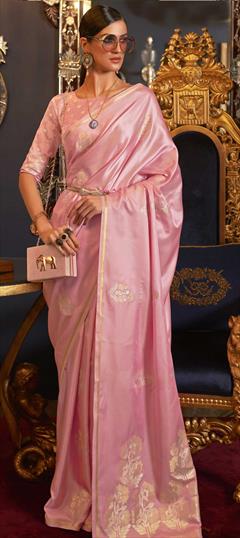 Traditional Pink and Majenta color Saree in Satin Silk, Silk fabric with South Weaving work : 1774128