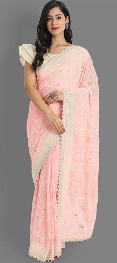 Festive, Party Wear Pink and Majenta color Saree in Georgette fabric with Classic Embroidered, Sequence, Thread work : 1774146