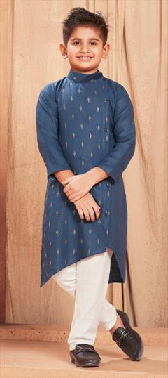 Blue color Boys Kurta Pyjama in Cotton fabric with Embroidered, Thread work : 1774321