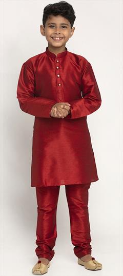 Red and Maroon color Boys Kurta Pyjama in Art Dupion Silk fabric with Thread work : 1774341