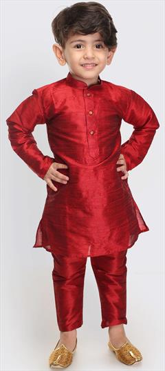 Red and Maroon color Boys Kurta Pyjama in Art Dupion Silk fabric with Thread work : 1774361